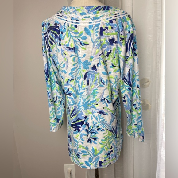 Lilly Pulitzer Blue Kaia Knit Tunic Top Resort White Shell Beach Size Large - Picture 4 of 8
